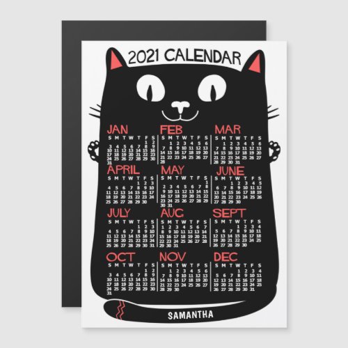 2021 Year Calendar Mid_Century Black Cat Monthly Magnetic Invitation