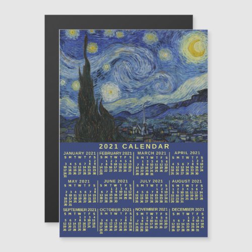 2021 Year Calendar Starry Night or Custom Photo Magnetic Invitation