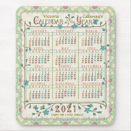 2021 Year Calendar Victorian Art Nouveau  Custom Mouse Pad