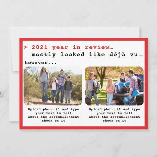 2021 Year in Review Red White Family Photo Holiday Card