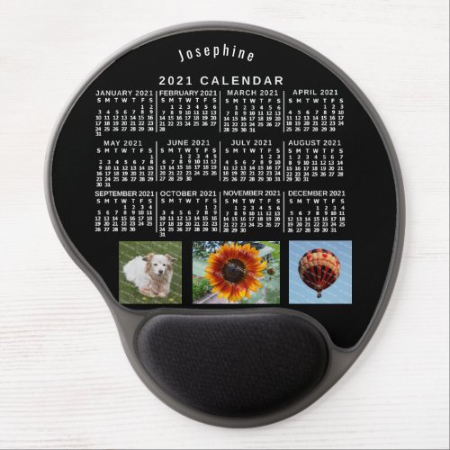 2021 Year Monthly Calendar Black Custom 3 Photos Gel Mouse Pad