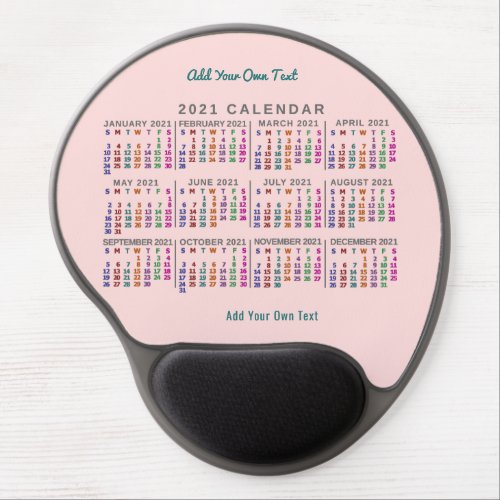 2021 Year Monthly Calendar Blush Pink Personalized Gel Mouse Pad