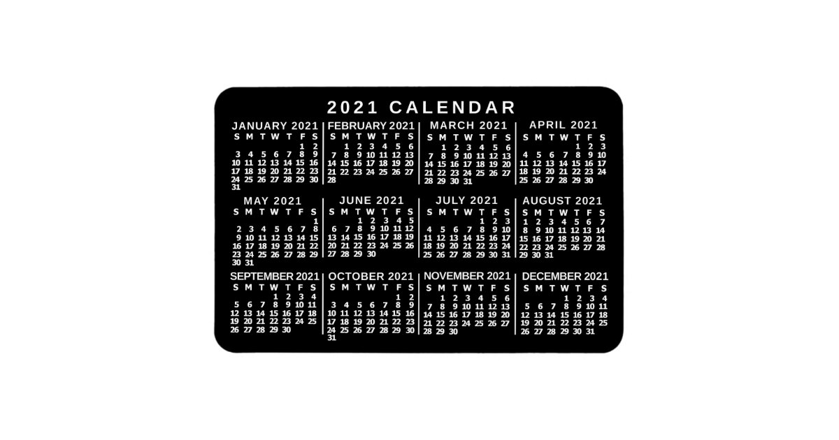 2021 Year Monthly Calendar Classic Black And White Magnet Zazzle Com
