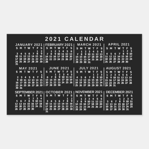 2021 Year Monthly Calendar Classic Black and White Rectangular Sticker