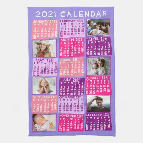 2021 Year Monthly Calendar Cute Mod Photo Collage Kitchen Towel