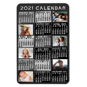 2021 Year Monthly Calendar Mod Black Photo Collage Magnet