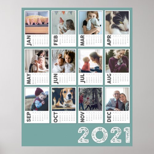 2021 Year Monthly Calendar Modern Photo Collage Poster