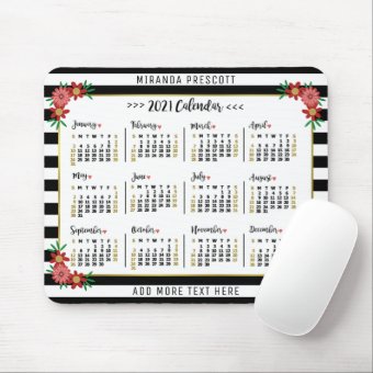 2021 Year Monthly Calendar | Preppy Floral Stripes Mouse Pad | Zazzle