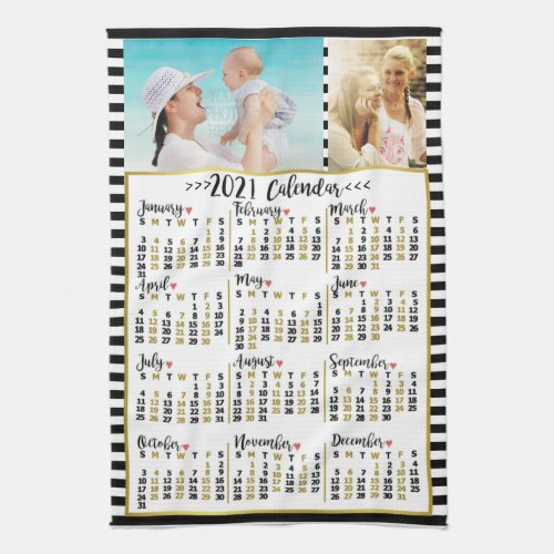 2021 Year Monthly Calendar Stripes  Custom Photos Kitchen Towel