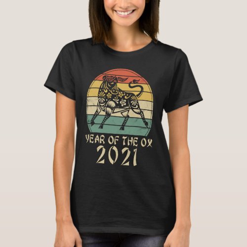 2021 Year of The Ox  Retro Sunset Happy Chinese Ne T_Shirt