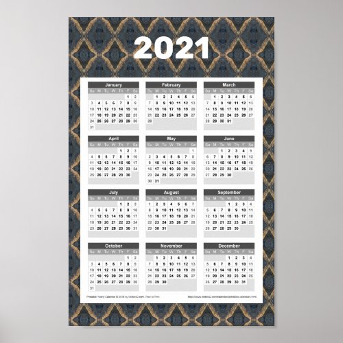 2021 Year Wall Calendar _ Elegant Dark Poster