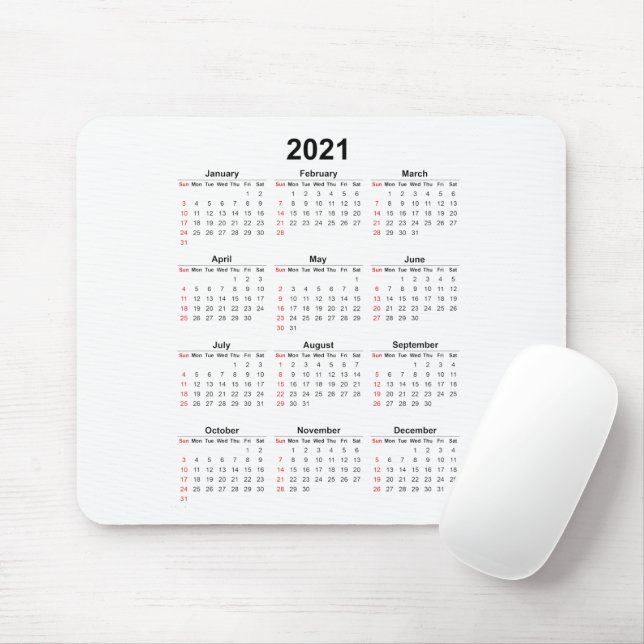 2021 Yearly Calendar Basic Mouse Pad (With Mouse)