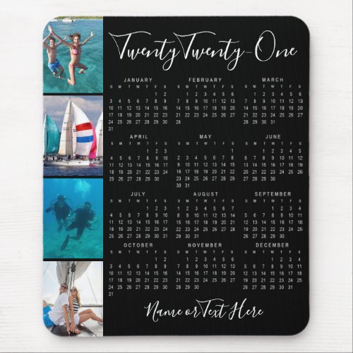 2021 Yearly Calendar Photo Chic Script Black Mouse Pad