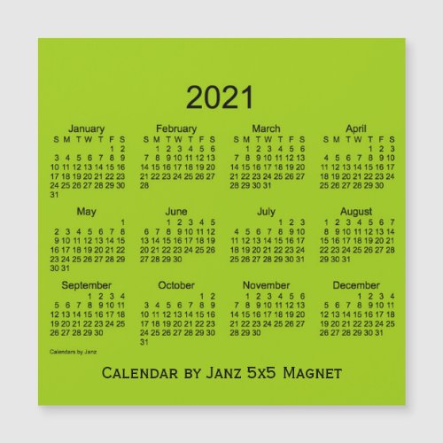 2021 Yellow Green Calendar by Janz 5x5 Magnet