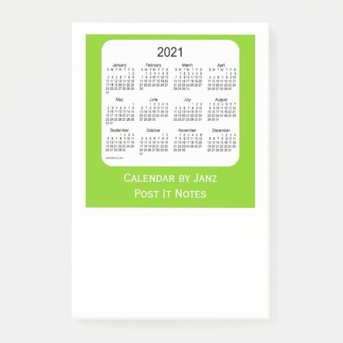 2021 Yellow Green Post It Note Calendars by Janz