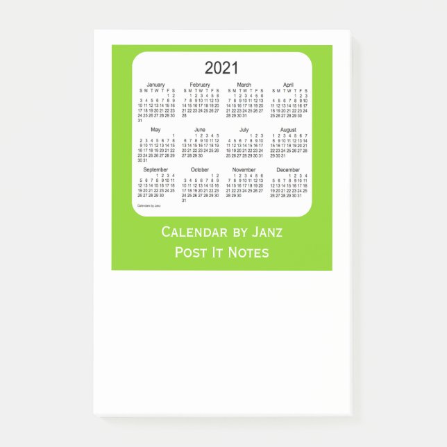 2021 Yellow Green Post It Note Calendars by Janz (Front)