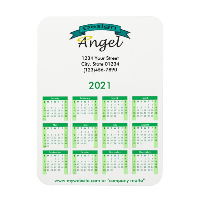 2021 Your Logo Branded Green Calendar Magnet (Vertical)