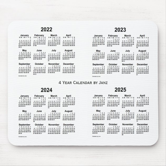 2022-2025 White 4 Year Calendar By Janz Mouse Pad | Zazzle