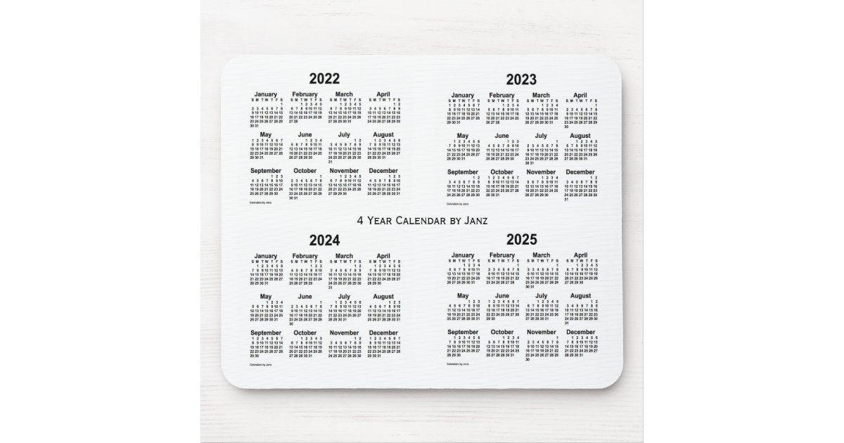 20222025 White 4 Year Calendar by Janz Mouse Pad Zazzle