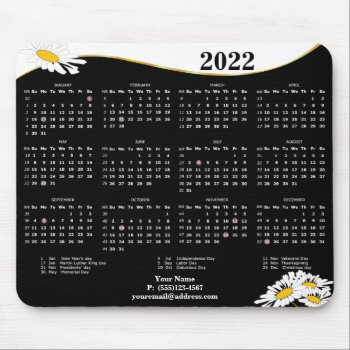2022 And Daisy On  Black And White Mouse Pad by Stangrit at Zazzle