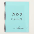 2022 Aqua Blue Teal Girly Script Monogram Name