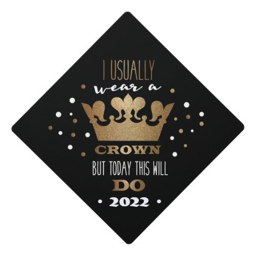 2022 Black Faux Gold Glitter Crown Graduation Grad Graduation Cap Topper