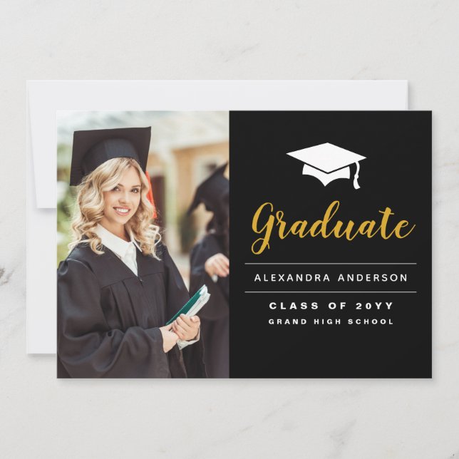 2022 Black Gold Photo Graduation Announcement (Front)