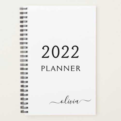 2022 Black White Girly Script Monogram Name Modern Planner