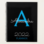 2022 Blue Black Monogram Elegant Planner<br><div class="desc">2022 Blue and Black Monogram Name and Initial Spiral Notebook Planner. This makes the perfect sweet 16 birthday,  wedding,  bridal shower,  anniversary,  baby shower or bachelorette party gift for someone that loves glam luxury and chic styles.</div>