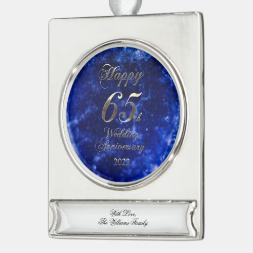 2022 Blue Sapphire Wedding 65th Anniversary Silver Plated Banner Ornament