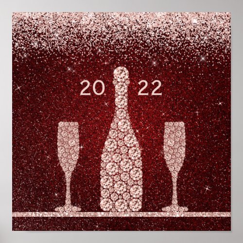 2022 Blush Burgundy Glitter Champagne Toast  Poster