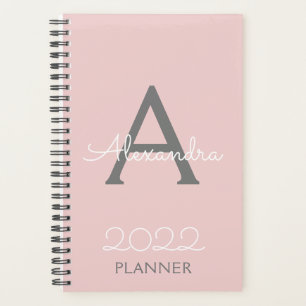 2022 Blush Pink Grey Monogram Elegant Planner