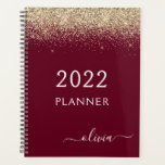 2022 Burgundy Gold Glitter Girly Monogram Glam Planner<br><div class="desc">2022 Gold and Burgundy Sparkle Glitter Monogram Name and Initial Spiral Notebook. This makes the perfect sweet 16 birthday,  wedding,  bridal shower,  anniversary,  baby shower or bachelorette party gift for someone that loves glam luxury and chic styles.</div>