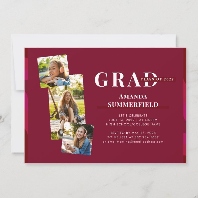 2022 Burgundy Graduation Party Photos Grad Invitation (Front)