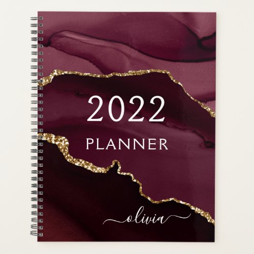 2022 Burgundy Purple Gold Agate Geode Script Planner