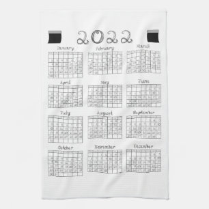 2022 Calendar Black Fabric Font Line Art Textiles Kitchen Towel