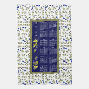 2022 Calendar Blueberries Stemmed Leaves Border Kitchen Towel