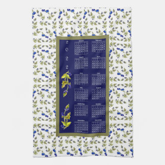 2022 Calendar Blueberries Stemmed Leaves Border Kitchen Towel