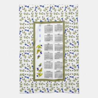 2022 Calendar Blueberries Stemmed Leaves, white Kitchen Towel