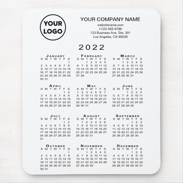 2022 Calendar Business Logo and Text on White Mouse Pad (Front)