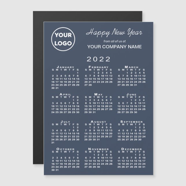 2022 Calendar Business Logo Navy Holiday Magnet (Front/Back)