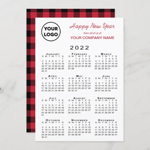 2022 Calendar Business Logo Red Black Gingham  Holiday Card