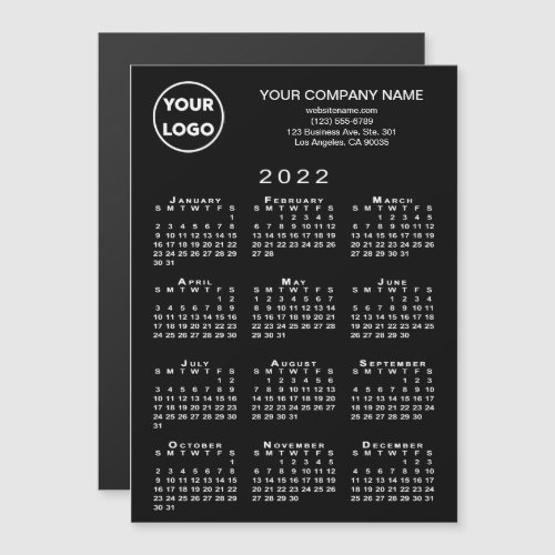 2022 Calendar Business Logo Text Black Magnet Card