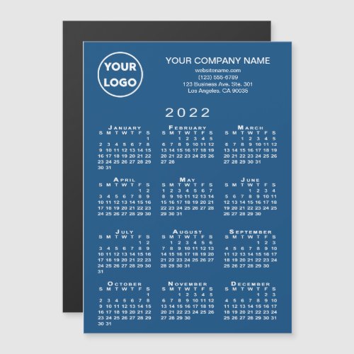 2022 Calendar Business Logo Text Blue Magnet Card