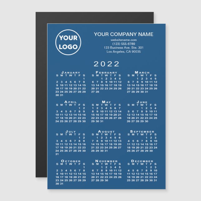 2022 Calendar Business Logo Text Blue Magnet Card (Front/Back)