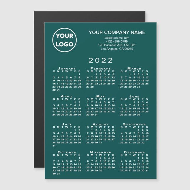 2022 Calendar Business Logo Text Teal Magnet Card (Front/Back)