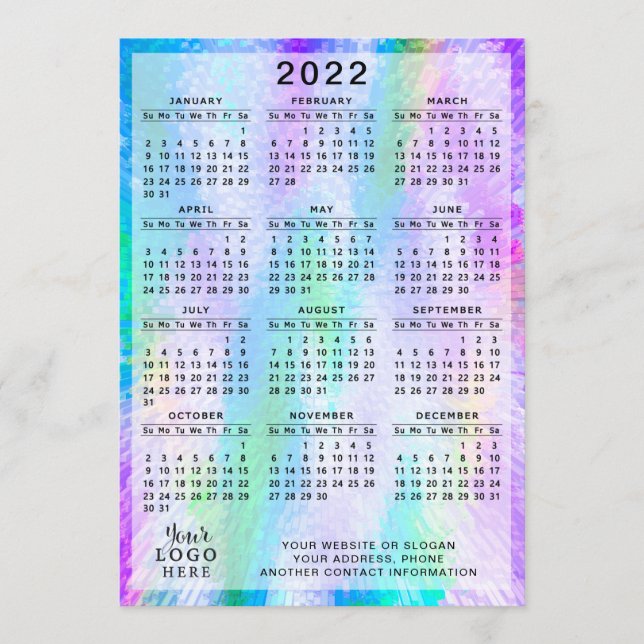 2022 Calendar Colorful Iridescent Holographic Program (Front)
