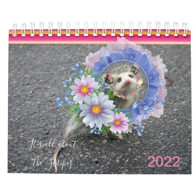 2022 Calendar Colorful Stripes Opossum Floral (Back)
