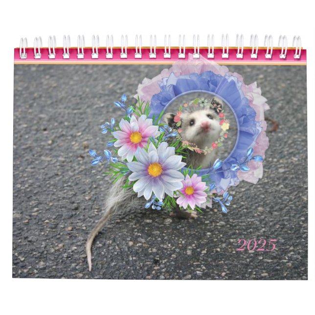 2022 Calendar Colorful Stripes Opossum Floral (Back)