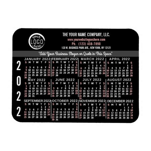 2022 Calendar Custom Business Logo Name Black Easy Magnet